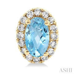 5x3 MM Oval Shape Aquamarine and 1/8 Ctw Single Cut Diamond Halo Semi-Precious Stud Earrings in 10K Yellow Gold 5x3 MM Oval Shape Aquamarine and 1/8 Ctw Single Cut Diamond Halo Semi-Precious Stud Earrings in 10K Yellow Gold