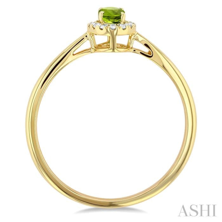 5x3 MM Oval Shape Peridot and 1/20 Ctw Single Cut Diamond Halo Semi-Precious Ring in 14K Yellow Gold 5x3 MM Oval Shape Peridot and 1/20 Ctw Single Cut Diamond Halo Semi-Precious Ring in 14K Yellow Gold