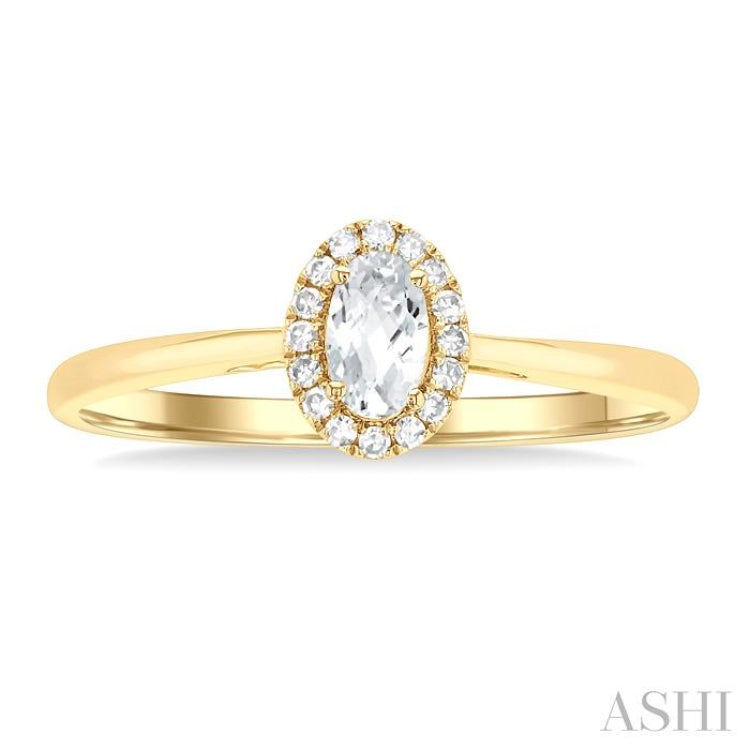 5x3 MM Oval Shape White Topaz and 1/20 Ctw Single Cut Diamond Halo Semi-Precious Ring in 10K Yellow Gold 5x3 MM Oval Shape White Topaz and 1/20 Ctw Single Cut Diamond Halo Semi-Precious Ring in 10K Yellow Gold