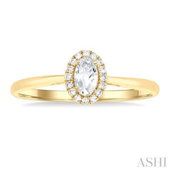 5x3 MM Oval Shape White Topaz and 1/20 Ctw Single Cut Diamond Halo Semi-Precious Ring in 10K Yellow Gold 5x3 MM Oval Shape White Topaz and 1/20 Ctw Single Cut Diamond Halo Semi-Precious Ring in 10K Yellow Gold