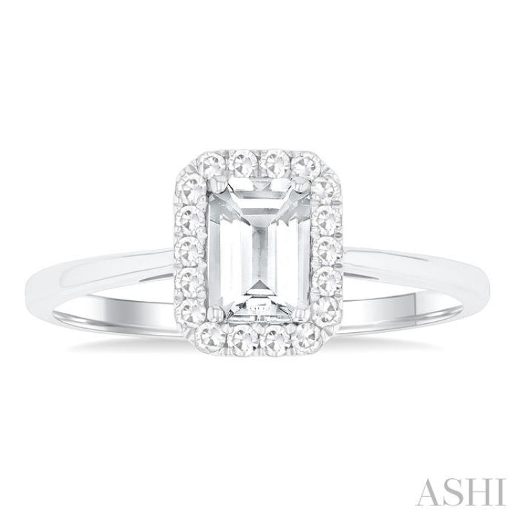 6x4 MM Octagonal Shape White Topaz and 1/6 Ctw Round Cut Diamond Halo Semi-Precious Ring in 10K White Gold 6x4 MM Octagonal Shape White Topaz and 1/6 Ctw Round Cut Diamond Halo Semi-Precious Ring in 10K White Gold