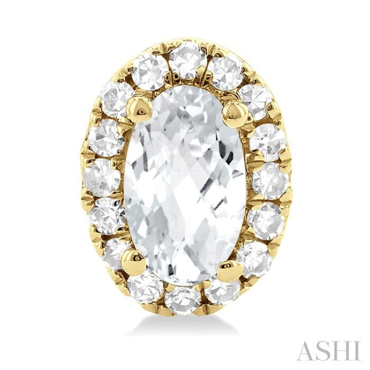 5x3 MM Oval Shape White Topaz and 1/8 Ctw Single Cut Diamond Halo Semi-Precious Stud Earrings in 14K Yellow Gold 5x3 MM Oval Shape White Topaz and 1/8 Ctw Single Cut Diamond Halo Semi-Precious Stud Earrings in 14K Yellow Gold