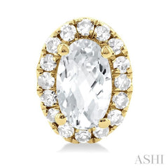 5x3 MM Oval Shape White Topaz and 1/8 Ctw Single Cut Diamond Halo Semi-Precious Stud Earrings in 14K Yellow Gold 5x3 MM Oval Shape White Topaz and 1/8 Ctw Single Cut Diamond Halo Semi-Precious Stud Earrings in 14K Yellow Gold