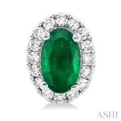 5x3 MM Oval Shape Emerald and 1/8 Ctw Single Cut Diamond Halo Precious Stud Earrings in 10K White Gold 5x3 MM Oval Shape Emerald and 1/8 Ctw Single Cut Diamond Halo Precious Stud Earrings in 10K White Gold