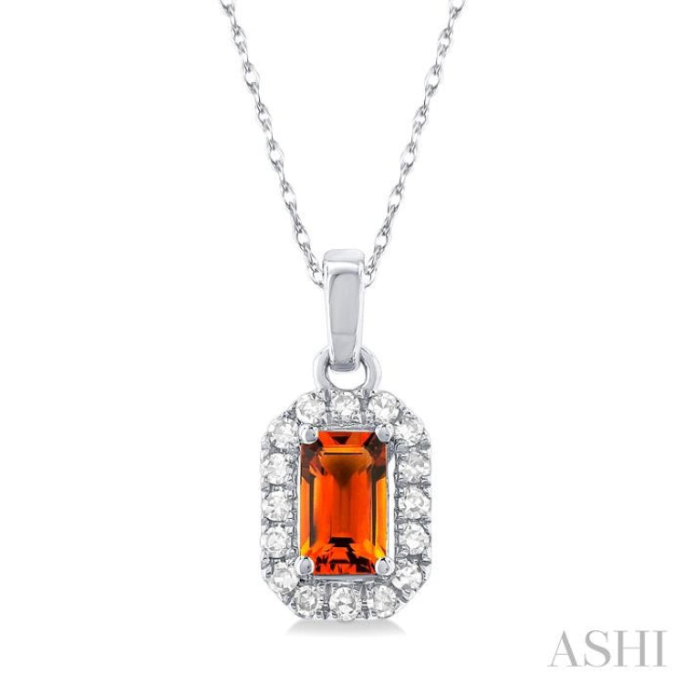 5x3 MM Octagonal Shape Citrine and 1/20 Ctw Single Cut Diamond Halo Semi-Precious Pendant with Chain in 10K White Gold 5x3 MM Octagonal Shape Citrine and 1/20 Ctw Single Cut Diamond Halo Semi-Precious Pendant with Chain in 10K White Gold