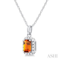 5x3 MM Octagonal Shape Citrine and 1/20 Ctw Single Cut Diamond Halo Semi-Precious Pendant with Chain in 10K White Gold 5x3 MM Octagonal Shape Citrine and 1/20 Ctw Single Cut Diamond Halo Semi-Precious Pendant with Chain in 10K White Gold