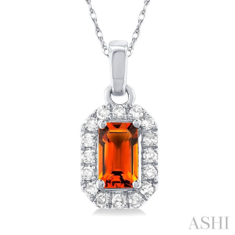 5x3 MM Octagonal Shape Citrine and 1/20 Ctw Single Cut Diamond Halo Semi-Precious Pendant with Chain in 10K White Gold 5x3 MM Octagonal Shape Citrine and 1/20 Ctw Single Cut Diamond Halo Semi-Precious Pendant with Chain in 10K White Gold