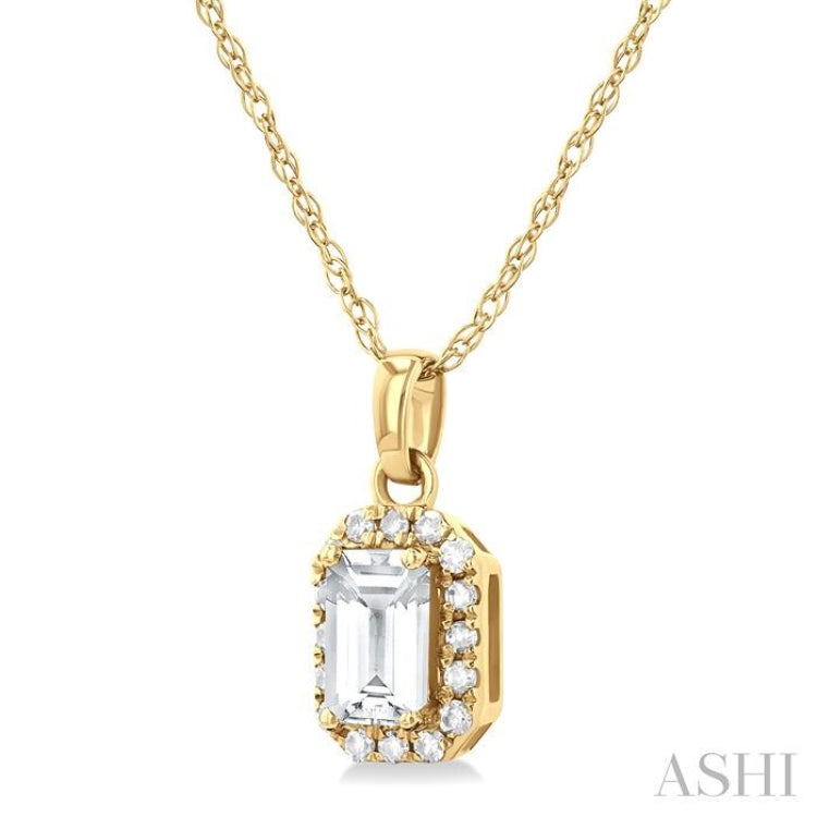 5x3 MM Octagonal Shape White Topaz and 1/20 Ctw Single Cut Diamond Halo Semi-Precious Pendant with Chain in 10K Yellow Gold 5x3 MM Octagonal Shape White Topaz and 1/20 Ctw Single Cut Diamond Halo Semi-Precious Pendant with Chain in 10K Yellow Gold