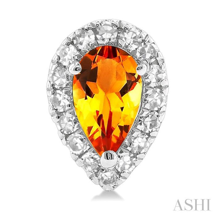 5x3 MM Pear Shape Citrine and 1/8 Ctw Single Cut Diamond Halo Semi-Precious Stud Earrings in 14K White Gold 5x3 MM Pear Shape Citrine and 1/8 Ctw Single Cut Diamond Halo Semi-Precious Stud Earrings in 14K White Gold