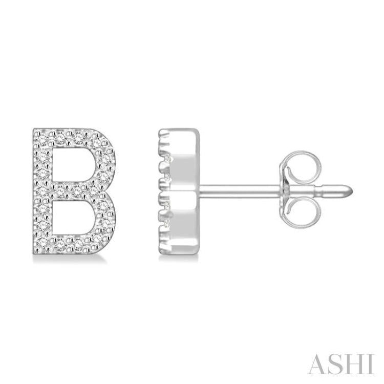1/8 Ctw Initial 'B' Round Cut Diamond Earrings in 10K White Gold 1/8 Ctw Initial 'B' Round Cut Diamond Earrings in 10K White Gold
