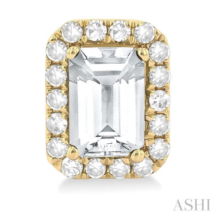 6x4 MM Octagonal Shape White Topaz and 1/4 Ctw Round Cut Diamond Halo Semi-Precious Stud Earrings in 14K Yellow Gold 6x4 MM Octagonal Shape White Topaz and 1/4 Ctw Round Cut Diamond Halo Semi-Precious Stud Earrings in 14K Yellow Gold