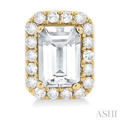 6x4 MM Octagonal Shape White Topaz and 1/4 Ctw Round Cut Diamond Halo Semi-Precious Stud Earrings in 14K Yellow Gold 6x4 MM Octagonal Shape White Topaz and 1/4 Ctw Round Cut Diamond Halo Semi-Precious Stud Earrings in 14K Yellow Gold