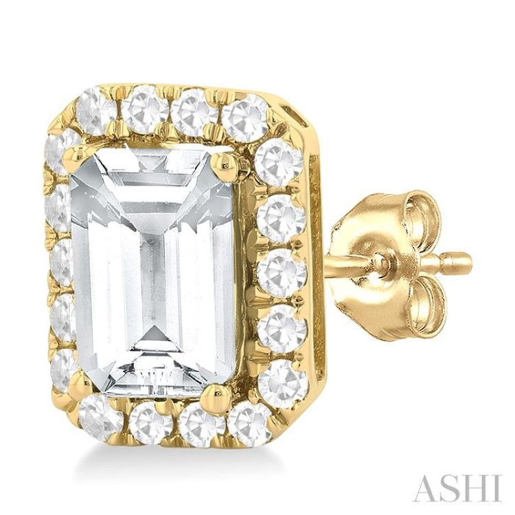 6x4 MM Octagonal Shape White Topaz and 1/4 Ctw Round Cut Diamond Halo Semi-Precious Stud Earrings in 14K Yellow Gold 6x4 MM Octagonal Shape White Topaz and 1/4 Ctw Round Cut Diamond Halo Semi-Precious Stud Earrings in 14K Yellow Gold