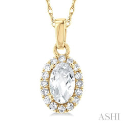 5x3 MM Oval Shape White Topaz and 1/20 Ctw Single Cut Diamond Halo Semi-Precious Pendant with Chain in 14K Yellow Gold 5x3 MM Oval Shape White Topaz and 1/20 Ctw Single Cut Diamond Halo Semi-Precious Pendant with Chain in 14K Yellow Gold