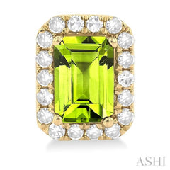 6x4 MM Octagonal Shape Peridot and 1/4 Ctw Round Cut Diamond Halo Semi-Precious Stud Earrings in 10K Yellow Gold 6x4 MM Octagonal Shape Peridot and 1/4 Ctw Round Cut Diamond Halo Semi-Precious Stud Earrings in 10K Yellow Gold