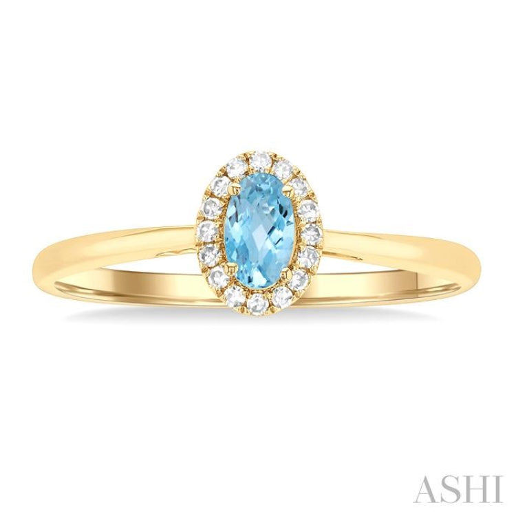 5x3 MM Oval Shape Aquamarine and 1/20 Ctw Single Cut Diamond Halo Semi-Precious Ring in 10K Yellow Gold 5x3 MM Oval Shape Aquamarine and 1/20 Ctw Single Cut Diamond Halo Semi-Precious Ring in 10K Yellow Gold