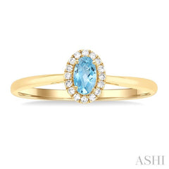 5x3 MM Oval Shape Aquamarine and 1/20 Ctw Single Cut Diamond Halo Semi-Precious Ring in 10K Yellow Gold 5x3 MM Oval Shape Aquamarine and 1/20 Ctw Single Cut Diamond Halo Semi-Precious Ring in 10K Yellow Gold