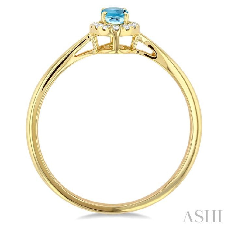 5x3 MM Oval Shape Aquamarine and 1/20 Ctw Single Cut Diamond Halo Semi-Precious Ring in 10K Yellow Gold 5x3 MM Oval Shape Aquamarine and 1/20 Ctw Single Cut Diamond Halo Semi-Precious Ring in 10K Yellow Gold