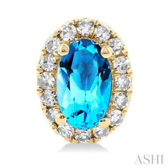 5x3 MM Oval Shape Blue Topaz and 1/8 Ctw Single Cut Diamond Halo Semi-Precious Stud Earrings in 14K Yellow Gold 5x3 MM Oval Shape Blue Topaz and 1/8 Ctw Single Cut Diamond Halo Semi-Precious Stud Earrings in 14K Yellow Gold
