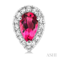 5x3 MM Pear Shape Pink Tourmaline and 1/8 Ctw Single Cut Diamond Halo Semi-Precious Stud Earrings in 14K White Gold 5x3 MM Pear Shape Pink Tourmaline and 1/8 Ctw Single Cut Diamond Halo Semi-Precious Stud Earrings in 14K White Gold