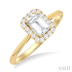 6x4 MM Octagonal Shape White Topaz and 1/6 Ctw Round Cut Diamond Halo Semi-Precious Ring in 14K Yellow Gold 6x4 MM Octagonal Shape White Topaz and 1/6 Ctw Round Cut Diamond Halo Semi-Precious Ring in 14K Yellow Gold