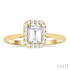 6x4 MM Octagonal Shape White Topaz and 1/6 Ctw Round Cut Diamond Halo Semi-Precious Ring in 14K Yellow Gold 6x4 MM Octagonal Shape White Topaz and 1/6 Ctw Round Cut Diamond Halo Semi-Precious Ring in 14K Yellow Gold
