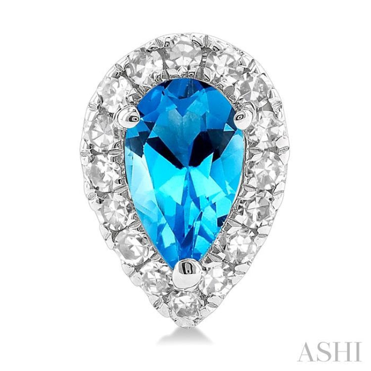 5x3 MM Pear Shape Blue Topaz and 1/8 Ctw Single Cut Diamond Halo Semi-Precious Stud Earrings in 14K White Gold 5x3 MM Pear Shape Blue Topaz and 1/8 Ctw Single Cut Diamond Halo Semi-Precious Stud Earrings in 14K White Gold