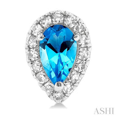 5x3 MM Pear Shape Blue Topaz and 1/8 Ctw Single Cut Diamond Halo Semi-Precious Stud Earrings in 14K White Gold 5x3 MM Pear Shape Blue Topaz and 1/8 Ctw Single Cut Diamond Halo Semi-Precious Stud Earrings in 14K White Gold
