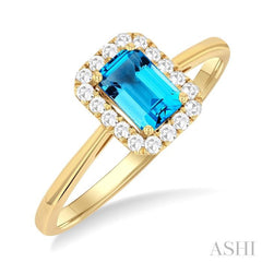 6x4 MM Octagonal Shape Blue Topaz and 1/6 Ctw Round Cut Diamond Halo Semi-Precious Ring in 10K Yellow Gold 6x4 MM Octagonal Shape Blue Topaz and 1/6 Ctw Round Cut Diamond Halo Semi-Precious Ring in 10K Yellow Gold