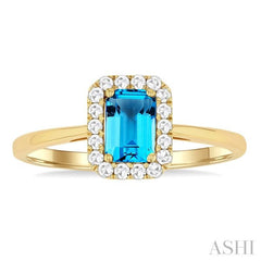 6x4 MM Octagonal Shape Blue Topaz and 1/6 Ctw Round Cut Diamond Halo Semi-Precious Ring in 10K Yellow Gold 6x4 MM Octagonal Shape Blue Topaz and 1/6 Ctw Round Cut Diamond Halo Semi-Precious Ring in 10K Yellow Gold