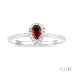 5x3 MM Pear Shape Garnet and 1/20 Ctw Single Cut Diamond Halo Semi-Precious Ring in 14K White Gold 5x3 MM Pear Shape Garnet and 1/20 Ctw Single Cut Diamond Halo Semi-Precious Ring in 14K White Gold