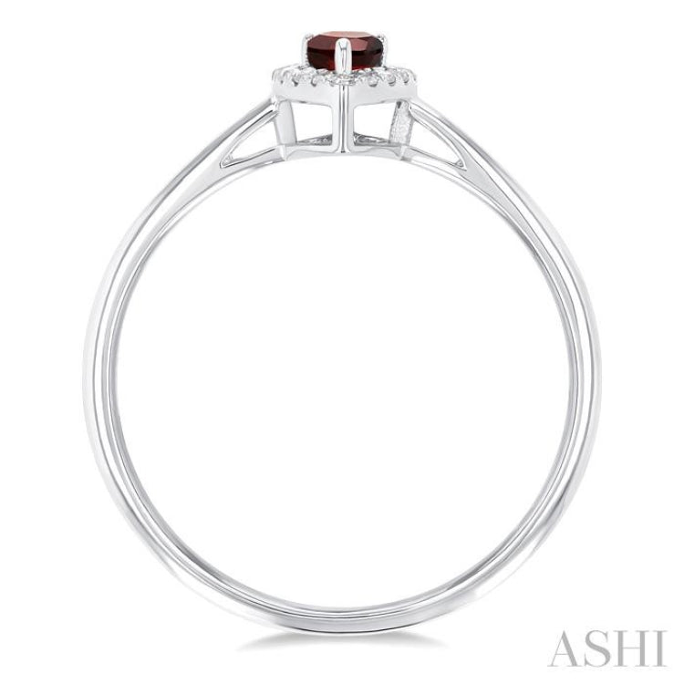 5x3 MM Pear Shape Garnet and 1/20 Ctw Single Cut Diamond Halo Semi-Precious Ring in 14K White Gold 5x3 MM Pear Shape Garnet and 1/20 Ctw Single Cut Diamond Halo Semi-Precious Ring in 14K White Gold