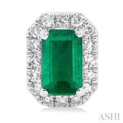 5x3 MM Octagonal Shape Emerald and 1/8 Ctw Single Cut Diamond Halo Precious Stud Earrings in 14K White Gold 5x3 MM Octagonal Shape Emerald and 1/8 Ctw Single Cut Diamond Halo Precious Stud Earrings in 14K White Gold