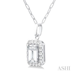 6x4 MM Octagonal Shape White Topaz and 1/6 Ctw Round Cut Diamond Halo Semi-Precious Pendant with Chain in 10K White Gold 6x4 MM Octagonal Shape White Topaz and 1/6 Ctw Round Cut Diamond Halo Semi-Precious Pendant with Chain in 10K White Gold