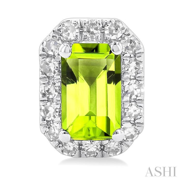 5x3 MM Octagonal Shape Peridot and 1/8 Ctw Single Cut Diamond Halo Semi-Precious Stud Earrings in 14K White Gold 5x3 MM Octagonal Shape Peridot and 1/8 Ctw Single Cut Diamond Halo Semi-Precious Stud Earrings in 14K White Gold