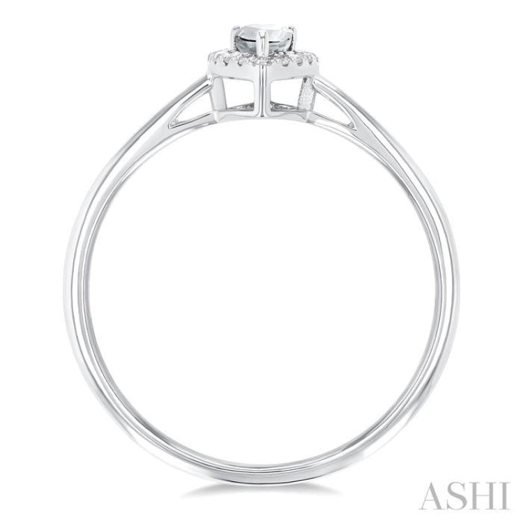 5x3 MM Pear Shape White Topaz and 1/20 Ctw Single Cut Diamond Halo Semi-Precious Ring in 14K White Gold 5x3 MM Pear Shape White Topaz and 1/20 Ctw Single Cut Diamond Halo Semi-Precious Ring in 14K White Gold