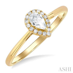 5x3 MM Pear Shape White Topaz and 1/20 Ctw Single Cut Diamond Halo Semi-Precious Ring in 10K Yellow Gold 5x3 MM Pear Shape White Topaz and 1/20 Ctw Single Cut Diamond Halo Semi-Precious Ring in 10K Yellow Gold