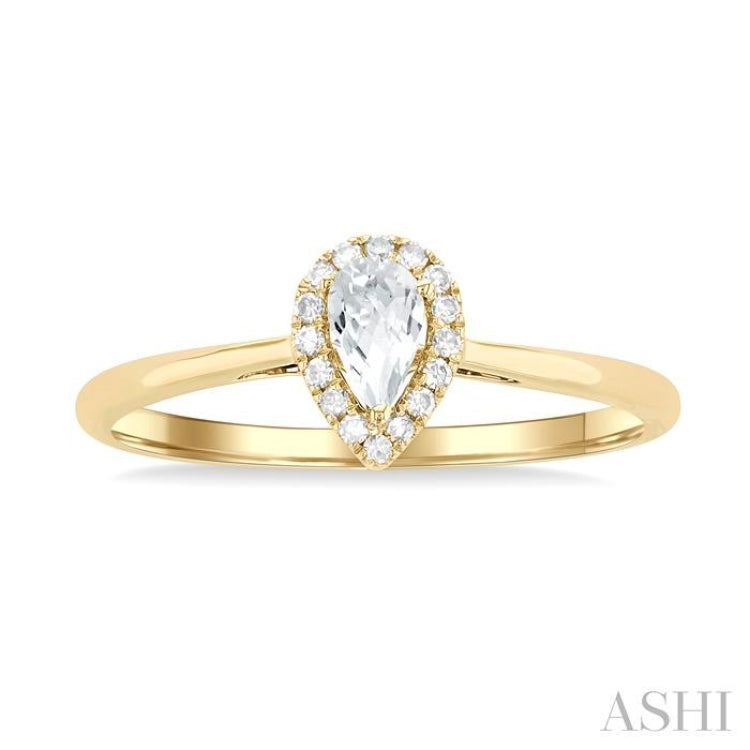 5x3 MM Pear Shape White Topaz and 1/20 Ctw Single Cut Diamond Halo Semi-Precious Ring in 10K Yellow Gold 5x3 MM Pear Shape White Topaz and 1/20 Ctw Single Cut Diamond Halo Semi-Precious Ring in 10K Yellow Gold