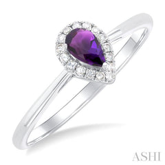 5x3 MM Pear Shape Amethyst and 1/20 Ctw Single Cut Diamond Halo Semi-Precious Ring in 14K White Gold 5x3 MM Pear Shape Amethyst and 1/20 Ctw Single Cut Diamond Halo Semi-Precious Ring in 14K White Gold