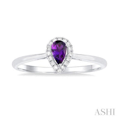 5x3 MM Pear Shape Amethyst and 1/20 Ctw Single Cut Diamond Halo Semi-Precious Ring in 14K White Gold 5x3 MM Pear Shape Amethyst and 1/20 Ctw Single Cut Diamond Halo Semi-Precious Ring in 14K White Gold