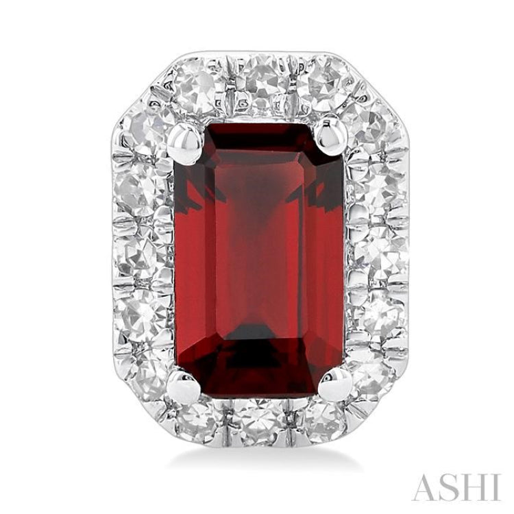 5x3 MM Octagonal Shape Garnet and 1/8 Ctw Single Cut Diamond Halo Semi-Precious Stud Earrings in 14K White Gold 5x3 MM Octagonal Shape Garnet and 1/8 Ctw Single Cut Diamond Halo Semi-Precious Stud Earrings in 14K White Gold