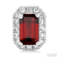 5x3 MM Octagonal Shape Garnet and 1/8 Ctw Single Cut Diamond Halo Semi-Precious Stud Earrings in 14K White Gold 5x3 MM Octagonal Shape Garnet and 1/8 Ctw Single Cut Diamond Halo Semi-Precious Stud Earrings in 14K White Gold