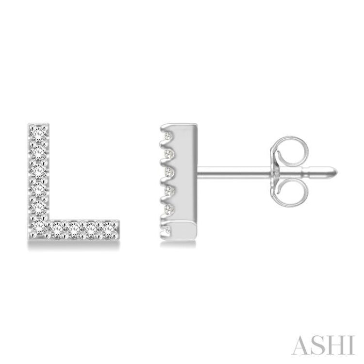 1/10 Ctw Initial 'L' Round Cut Diamond Earrings in 10K White Gold 1/10 Ctw Initial 'L' Round Cut Diamond Earrings in 10K White Gold