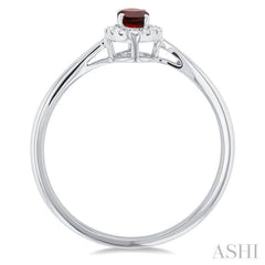5x3 MM Oval Shape Garnet and 1/20 Ctw Single Cut Diamond Halo Semi-Precious Ring in 10K White Gold 5x3 MM Oval Shape Garnet and 1/20 Ctw Single Cut Diamond Halo Semi-Precious Ring in 10K White Gold