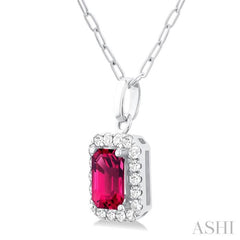 6x4 MM Octagonal Shape Pink Tourmaline and 1/6 Ctw Round Cut Diamond Halo Semi-Precious Pendant with Chain in 14K White Gold 6x4 MM Octagonal Shape Pink Tourmaline and 1/6 Ctw Round Cut Diamond Halo Semi-Precious Pendant with Chain in 14K White Gold