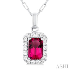 6x4 MM Octagonal Shape Pink Tourmaline and 1/6 Ctw Round Cut Diamond Halo Semi-Precious Pendant with Chain in 14K White Gold 6x4 MM Octagonal Shape Pink Tourmaline and 1/6 Ctw Round Cut Diamond Halo Semi-Precious Pendant with Chain in 14K White Gold