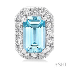 5x3 MM Octagonal Shape Aquamarine and 1/8 Ctw Single Cut Diamond Halo Semi-Precious Stud Earrings in 14K White Gold 5x3 MM Octagonal Shape Aquamarine and 1/8 Ctw Single Cut Diamond Halo Semi-Precious Stud Earrings in 14K White Gold