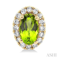5x3 MM Oval Shape Peridot and 1/8 Ctw Single Cut Diamond Halo Semi-Precious Stud Earrings in 10K Yellow Gold 5x3 MM Oval Shape Peridot and 1/8 Ctw Single Cut Diamond Halo Semi-Precious Stud Earrings in 10K Yellow Gold