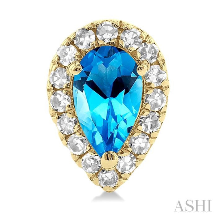 5x3 MM Pear Shape Blue Topaz and 1/8 Ctw Single Cut Diamond Halo Semi-Precious Stud Earrings in 14K Yellow Gold 5x3 MM Pear Shape Blue Topaz and 1/8 Ctw Single Cut Diamond Halo Semi-Precious Stud Earrings in 14K Yellow Gold