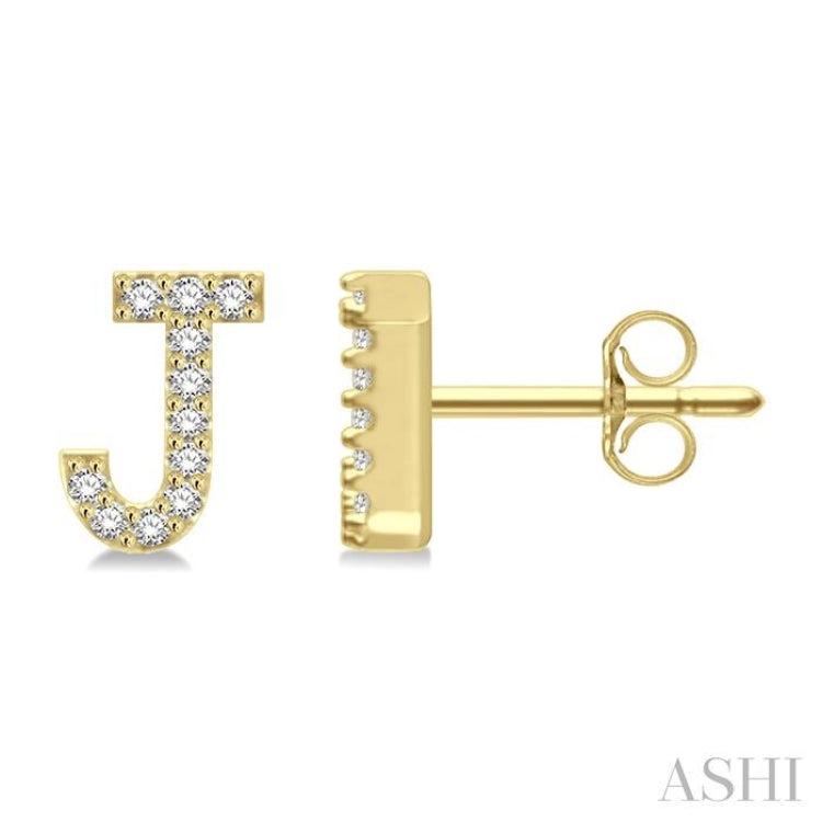 1/10 Ctw Initial 'J' Round Cut Diamond Earrings in 10K Yellow Gold 1/10 Ctw Initial 'J' Round Cut Diamond Earrings in 10K Yellow Gold